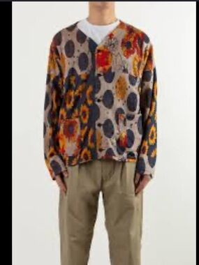 Engineered Garments Men L Abstract Patchwork V-Neck Cardigan - Multicolor